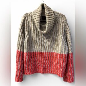 Cliché Chunky Knit Boxy Cowl Neck Sweater M Colorblock